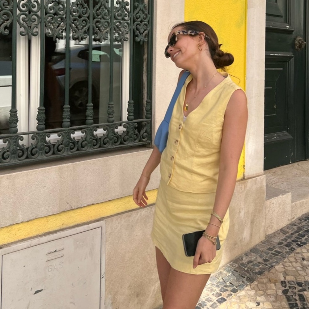Abercrombie & Fitch Linen Butter Yellow Skirt Set